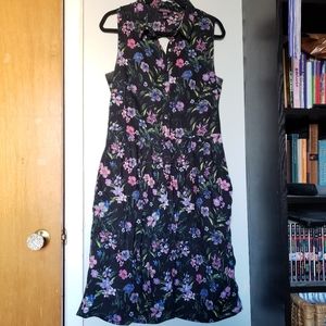 COTTON Black Floral Sleeveless Shirt Dress Long Tall Sally, Size 10